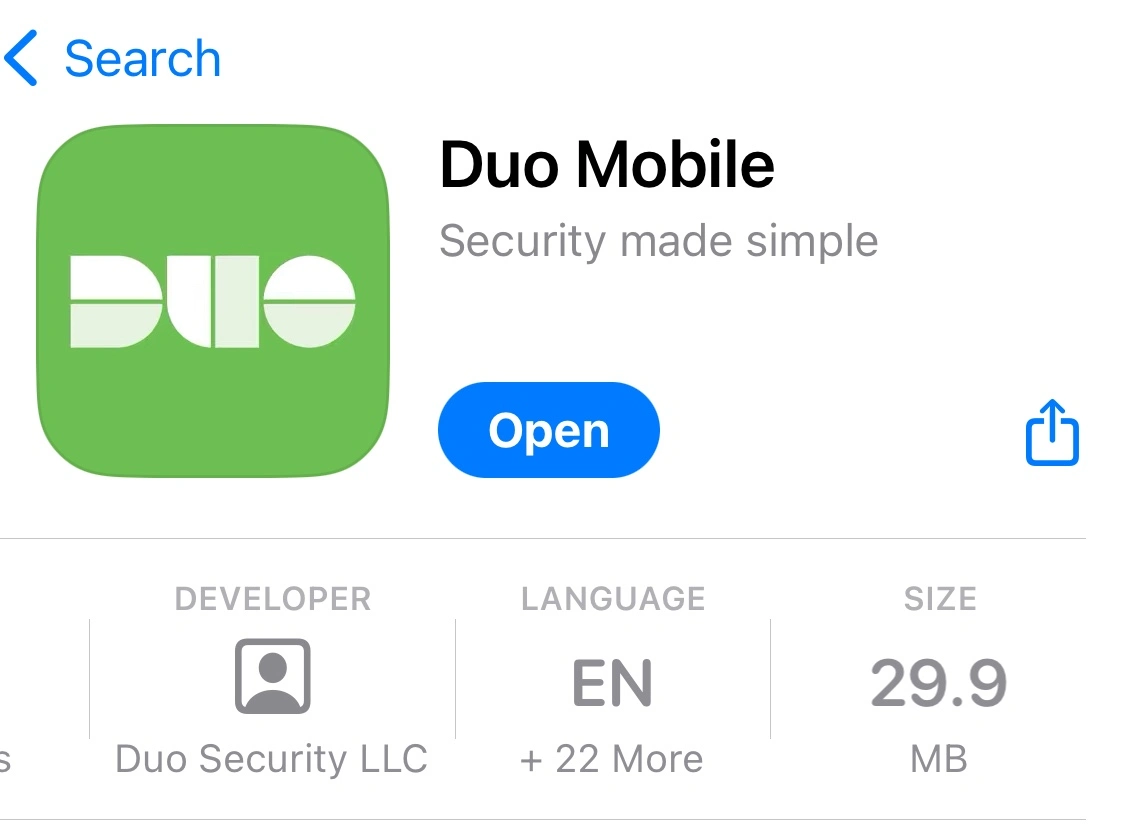 The Duo Mobile app on the Apple App Store