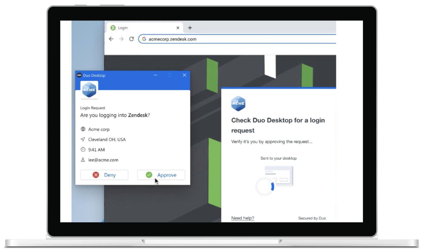 Laptop showing the Duo Desktop authentication process