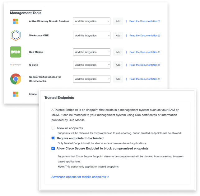 Duo management prompts showing trusted endpoints.