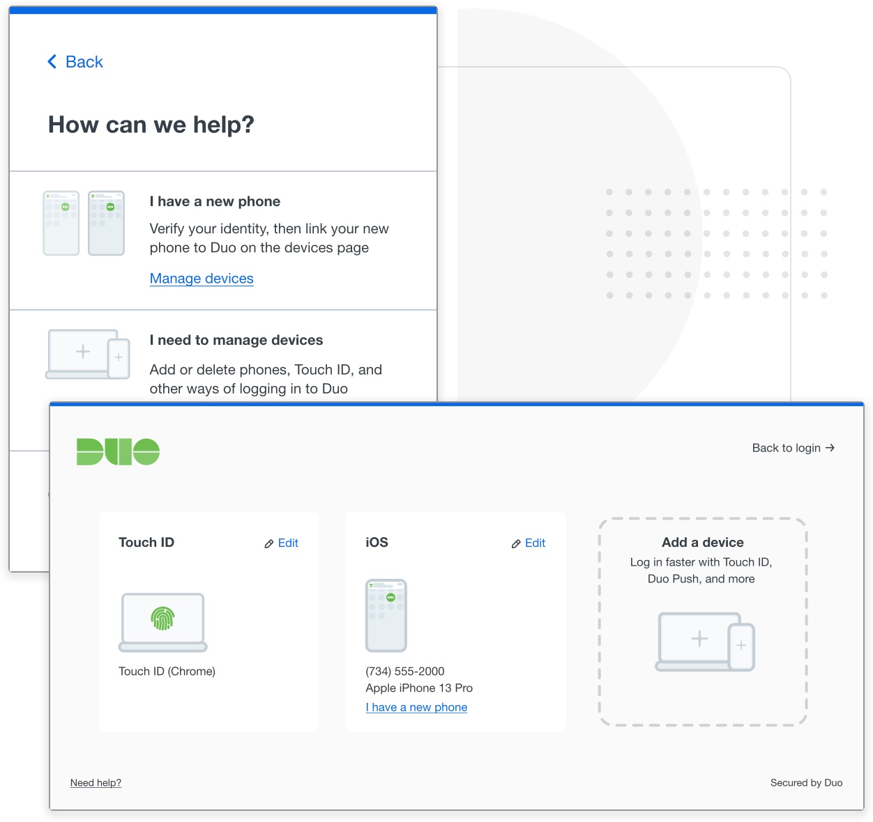 Image of a Duo interface that admins will use when setting up devices