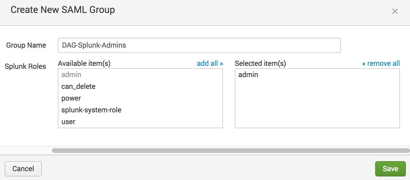 Splunk SAML Group Configuration