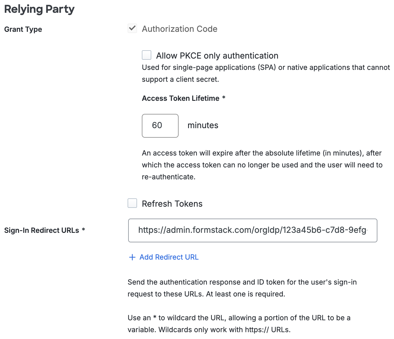 Duo Formstack Relying Party Section