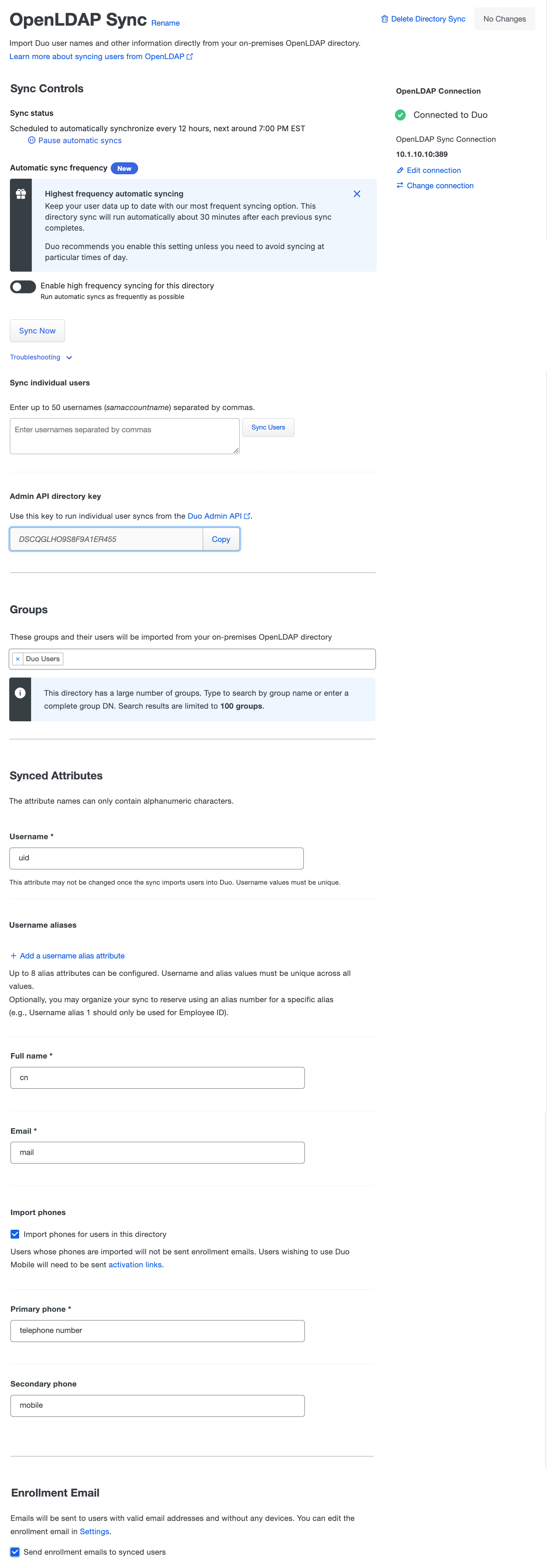 Configured LDAP Directory Sync