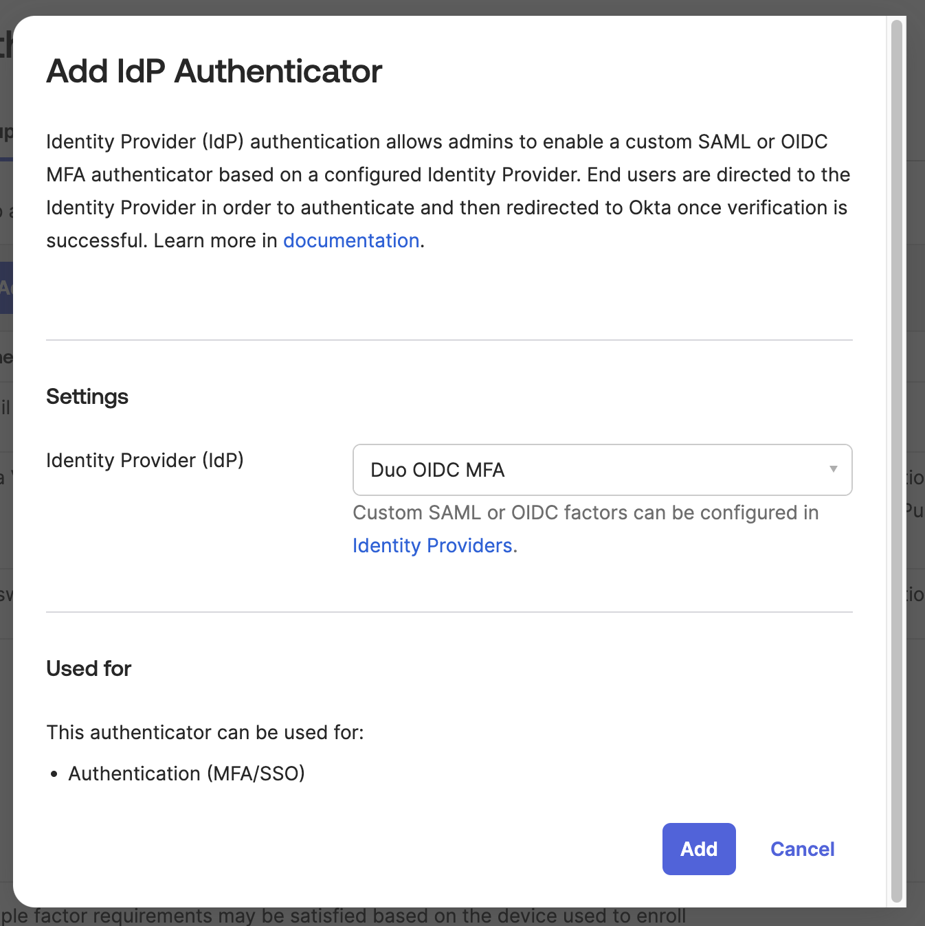 Okta Identity Engine add IdP Duo OIDC Factor