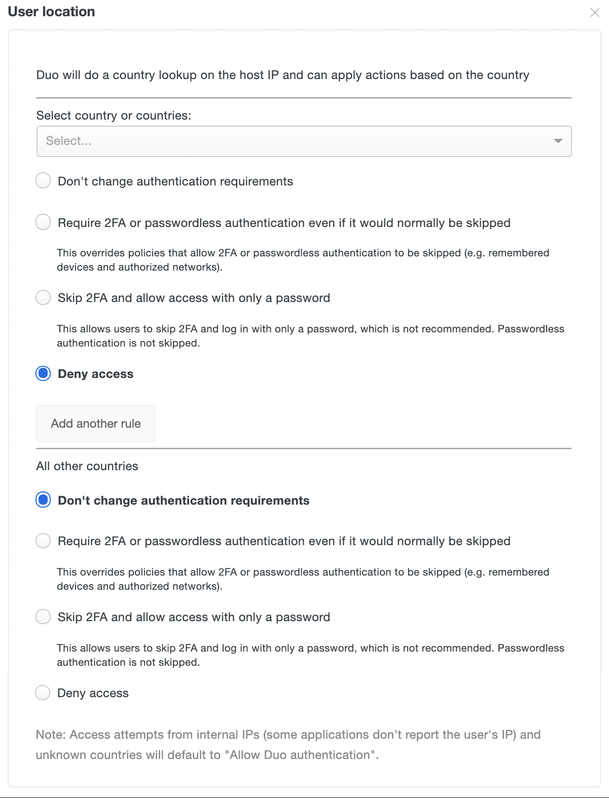 User Location Settings with Passwordless Activated