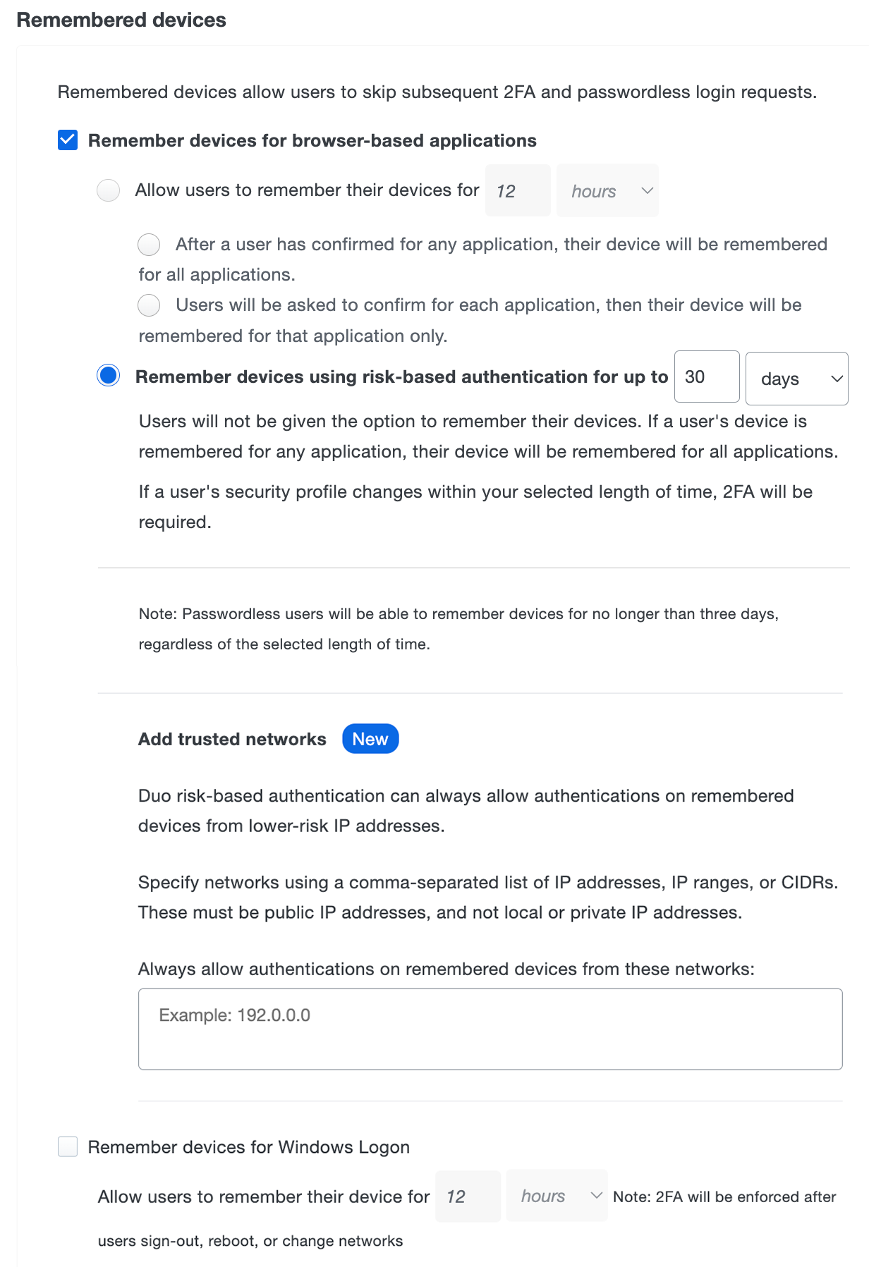 Duo Advantage and Premier Plan Remembered Devices Settings