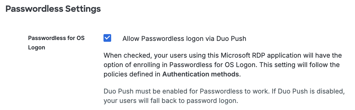 Windows Login Passwordless for OS Logon Settings