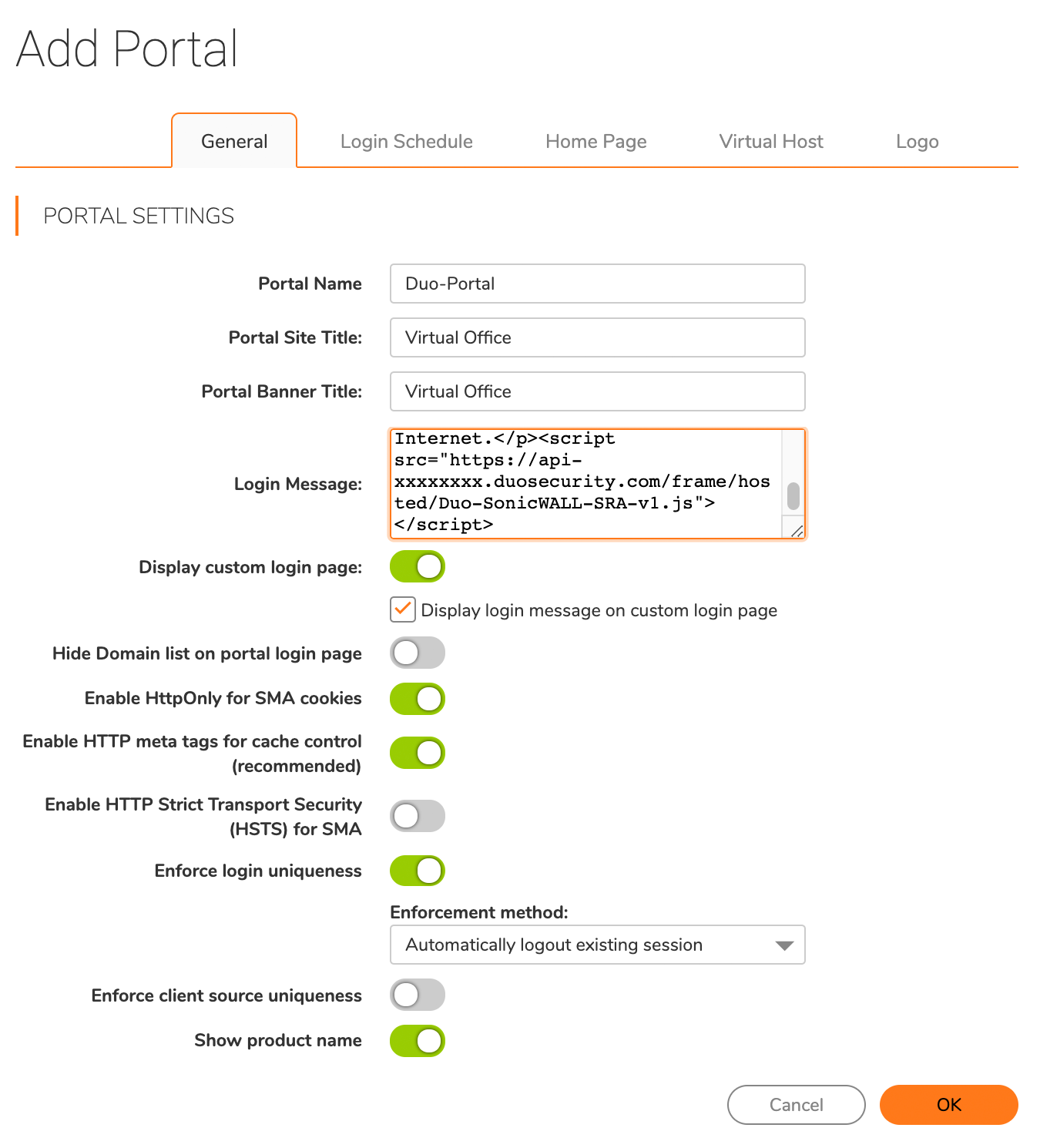 Portal Setting