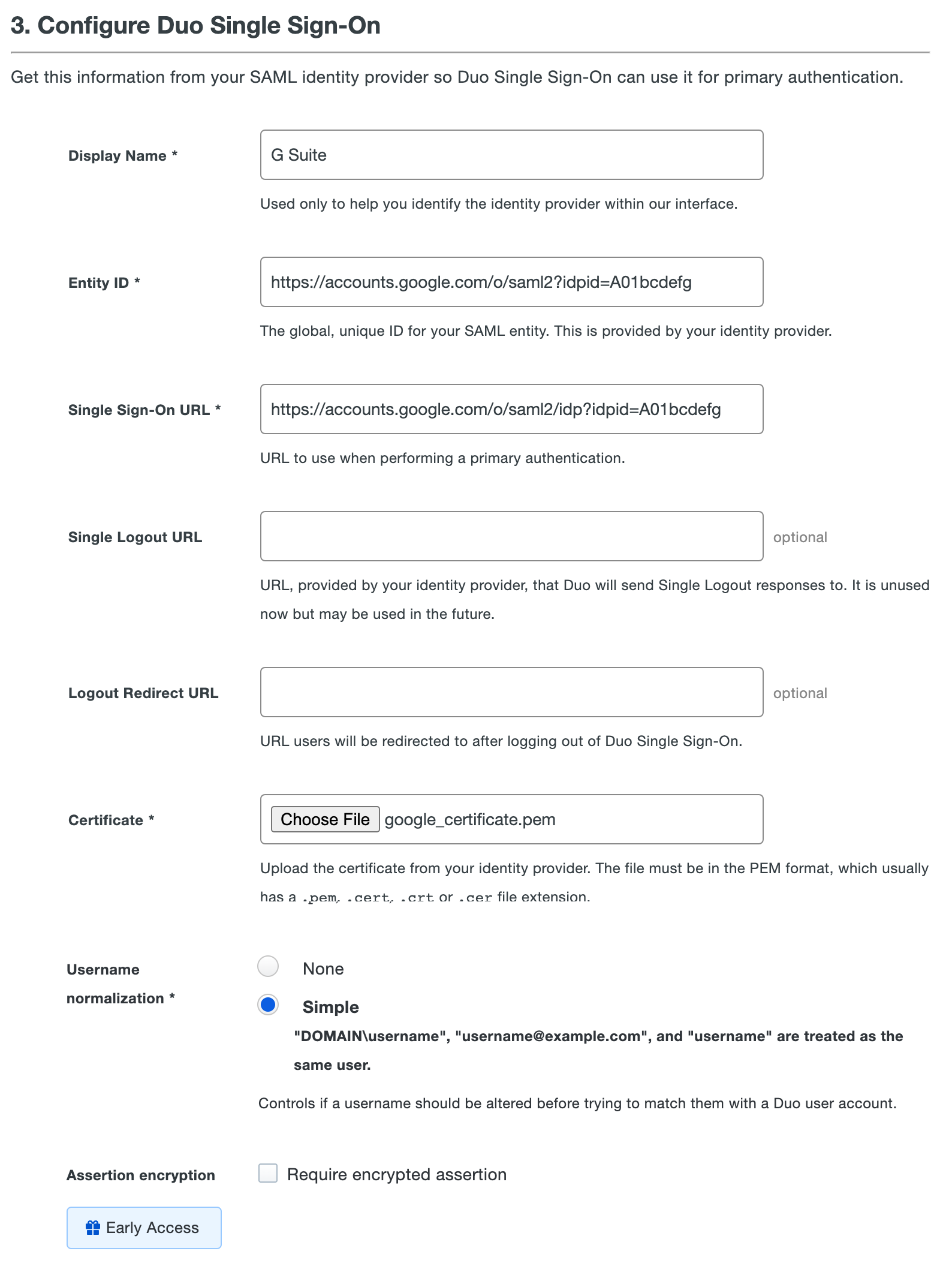 Google Workspace configuration in Duo Single Sign-On