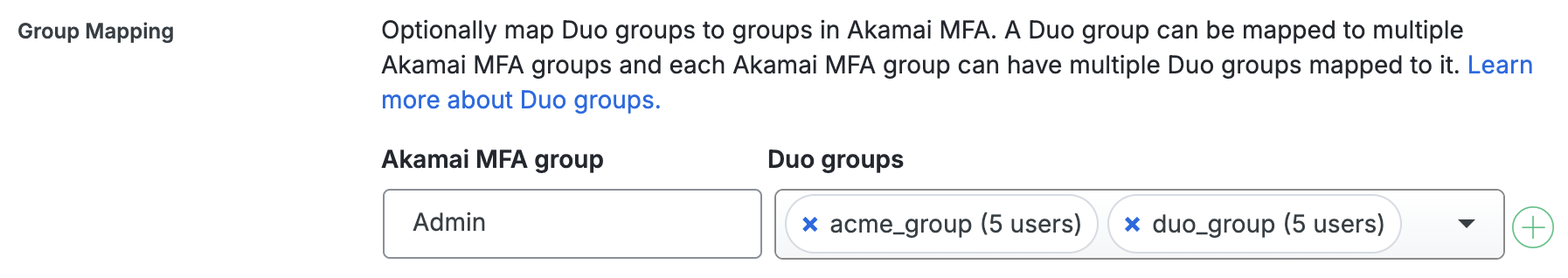 Duo Akamai Control Center Group Mapping Fields