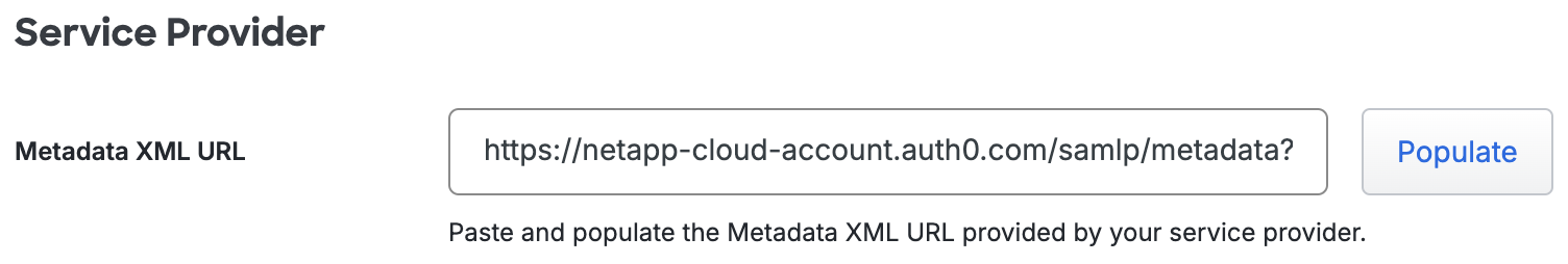 Duo NetApp BlueXP Metadata XML URL