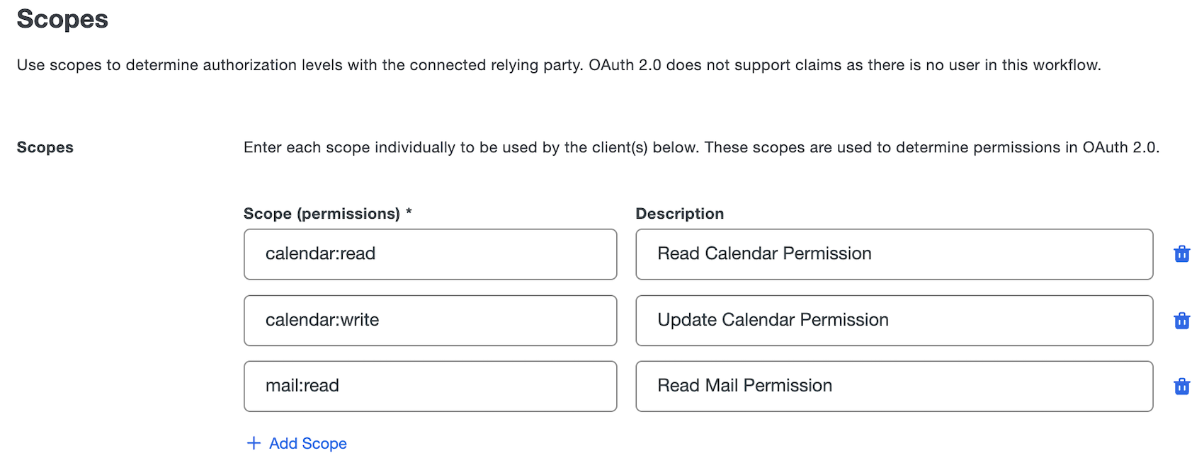 Configure default scopes and claimns