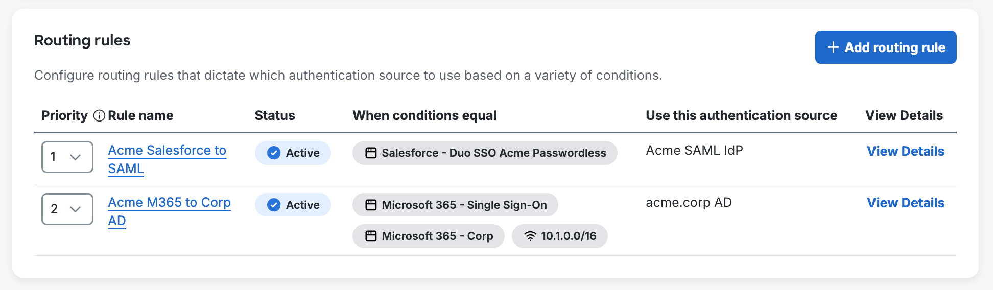 Duo SSO Multiple Routing Rules with Priority