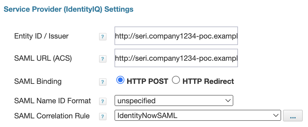 SailPoint IdentityIQ Service Provider Settings Section