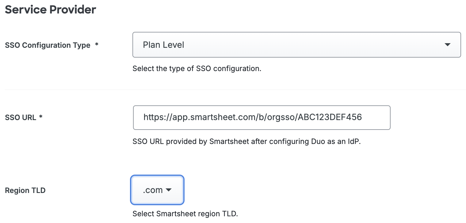 Duo Smartsheet - Plan Level Service Provider Fields