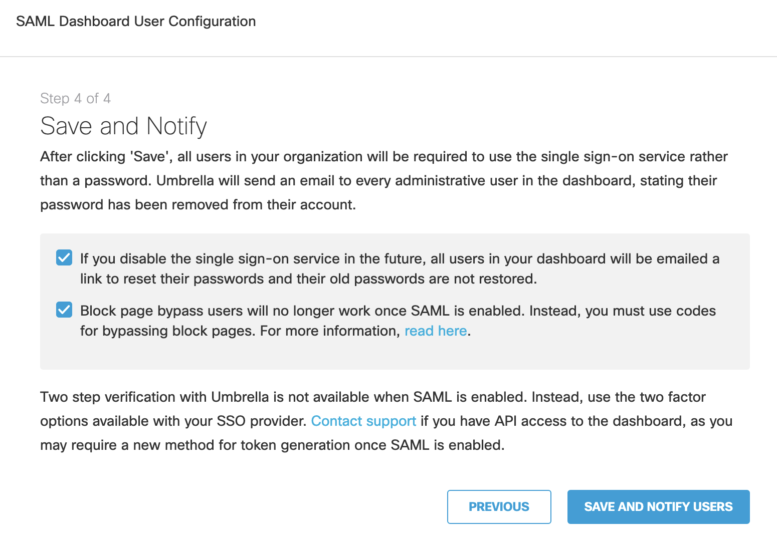 Additional Umbrella Single Sign-On Setting Edit