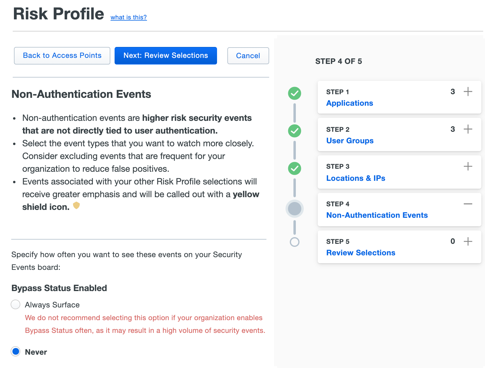 Risk Profile - Non-Authentication Events