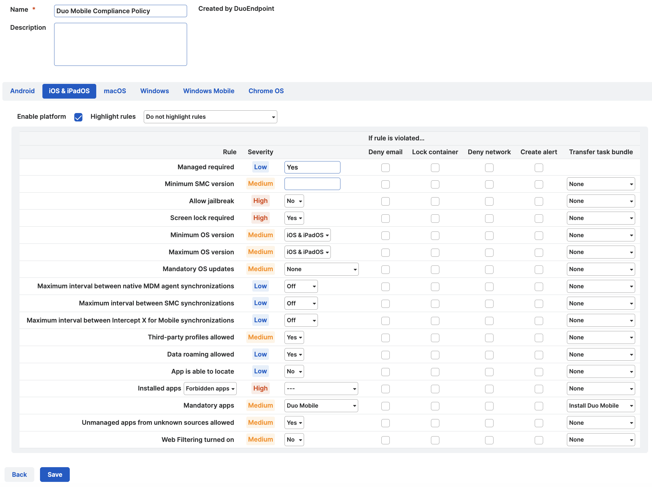 Sophos Mobile iOS and iPadOS Compliance Policy