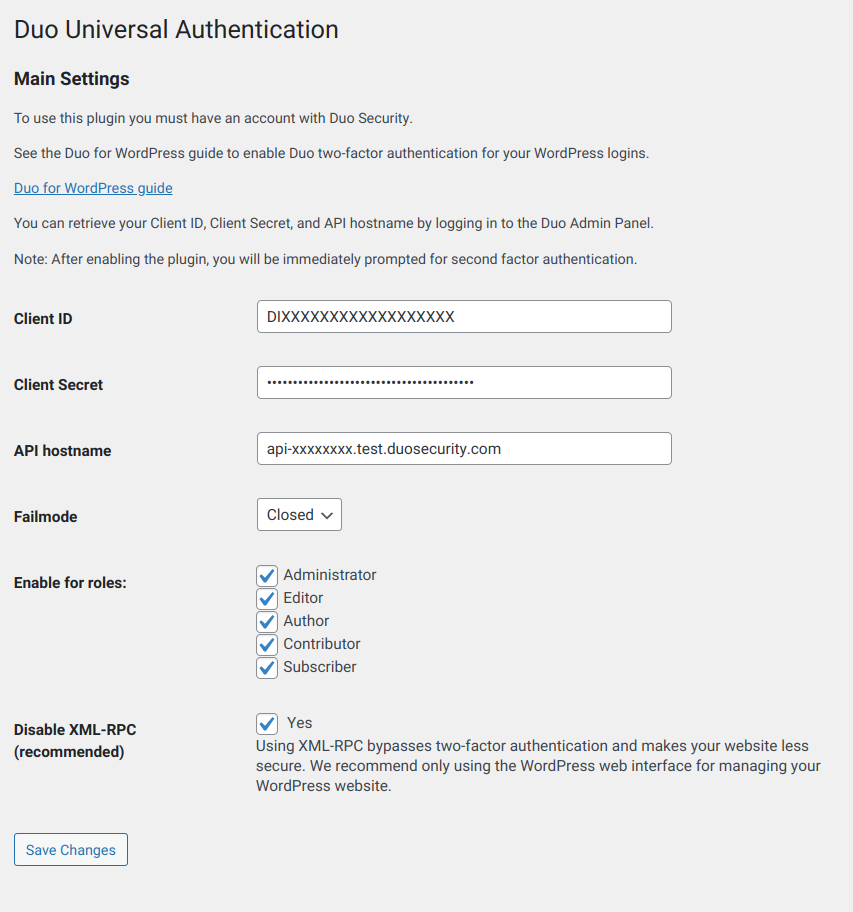 Configure Duo Universal Plugin Main Settings