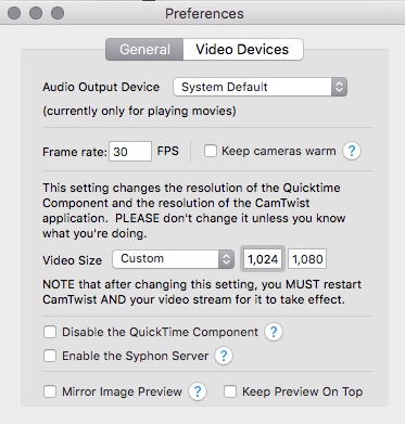 camtwist resolution preferences